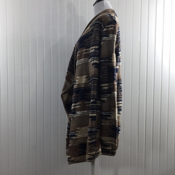 Lucky Brand Tan Blue Aztec Knit Cardigan Sweater Womens Small Drape Front Boho - Picture 4 of 10